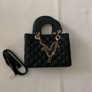 Quilted Faux Leather Top Handle Purse